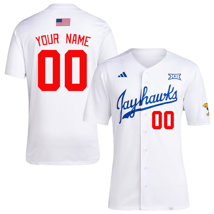Custom Kansas Jayhawks Name And Number College Baseball Jerseys Stitched-White